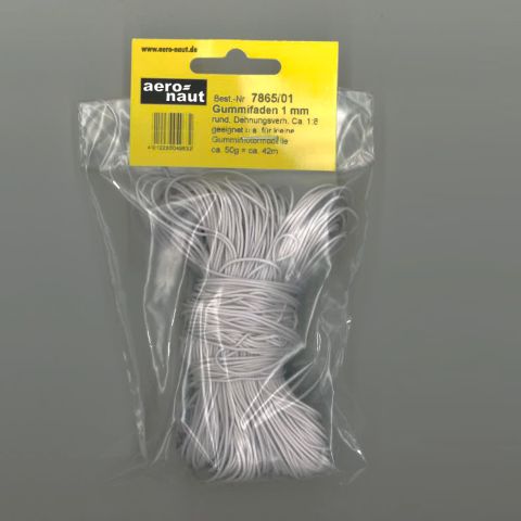 Ersatzgummis 1 mm von Aero-na in durchsichtiger Verpackung, ideal für den Modellbau, geeignet für kleine Gummimodelle, Länge ca. 42 m.